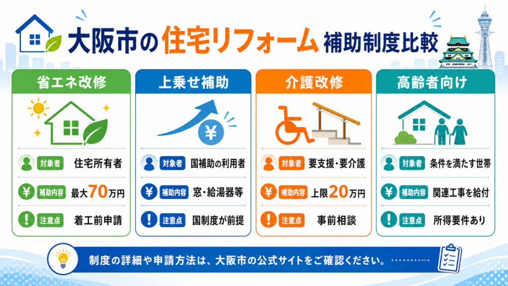 大阪市の住宅リフォーム補助制度比較