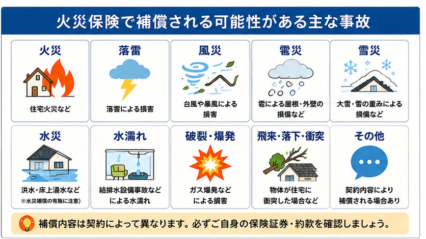 火災保険で補償対象になる可能性がある事故と対象外になるケースの比較