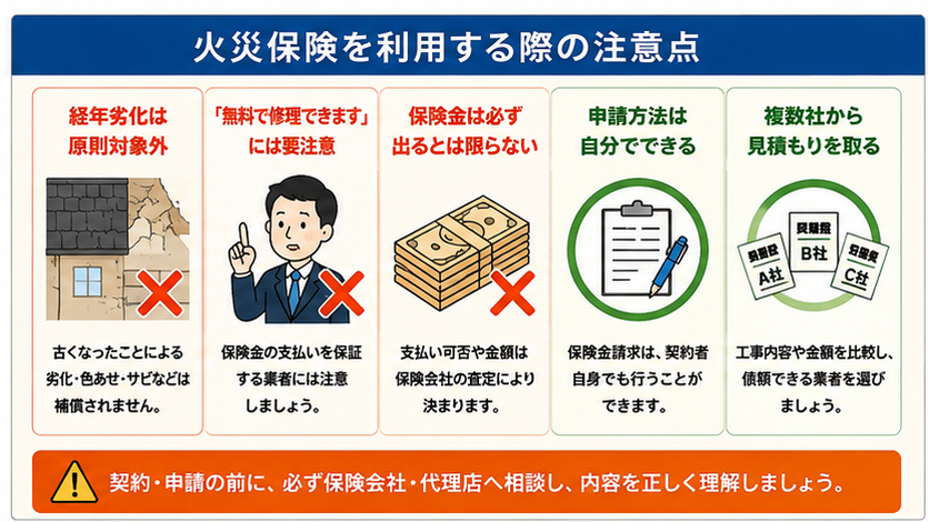 火災保険を利用した住宅修理で注意したい経年劣化・業者勧誘・見積もり比較のポイント