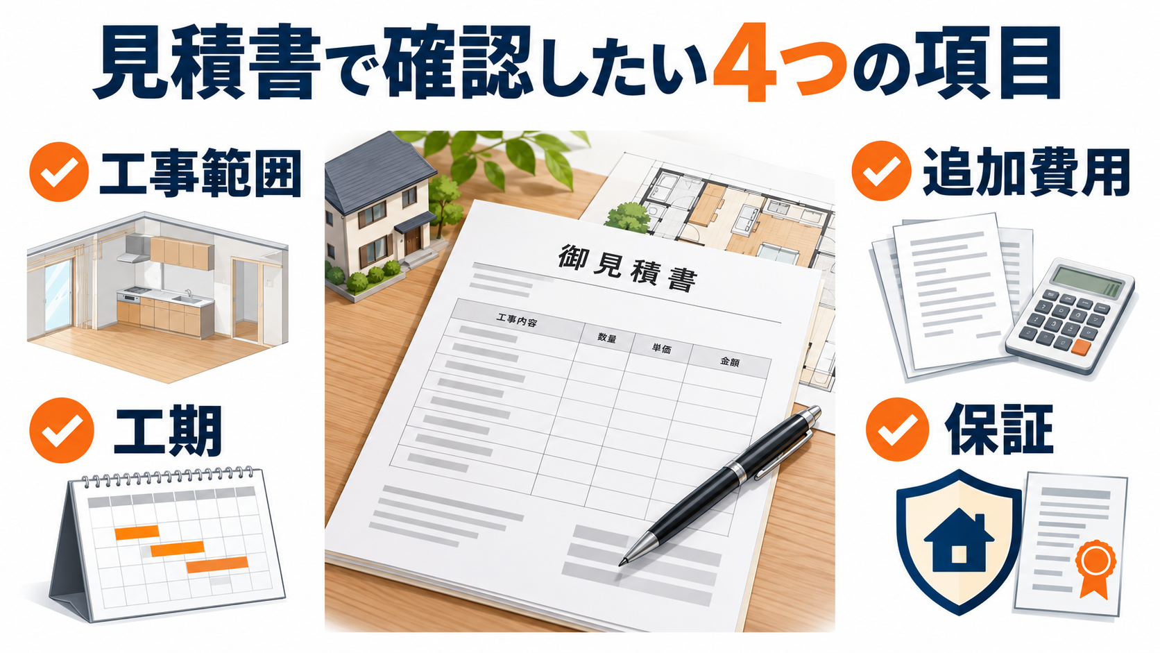 リフォームの見積書で確認したい工事範囲・追加費用・工期・保証の4項目