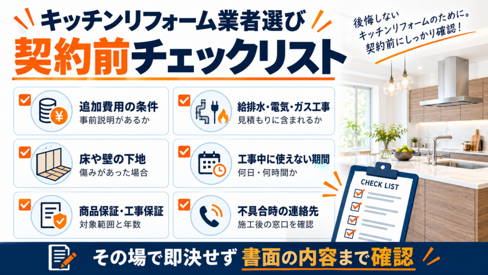 キッチンリフォーム契約前に確認したいチェックリストをまとめた図解