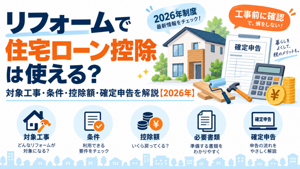 リフォームで住宅ローン控除を使える条件として対象工事・借入期間・工事費・床面積・所得・必要書類・確定申告を2026年制度でまとめた図解