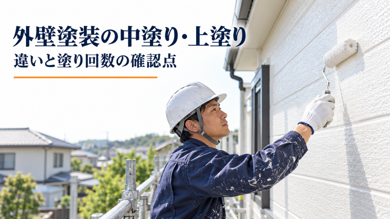 外壁塗装の中塗り・上塗りの違いと塗り回数の確認点を示す画像