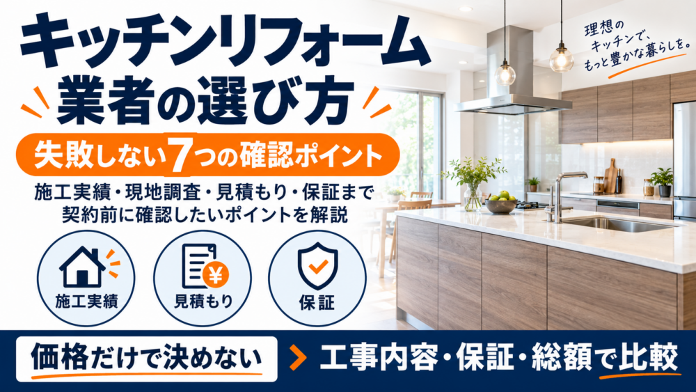 キッチンリフォーム業者の選び方と失敗しない7つの確認ポイントを解説する図解