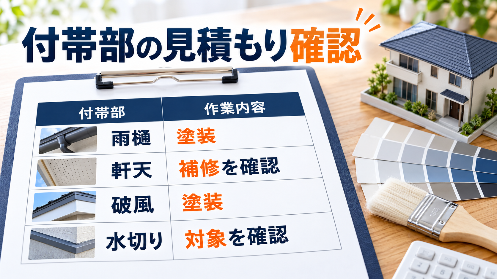 雨樋・軒天・破風・水切りごとの工事内容を確認する付帯部の見積書