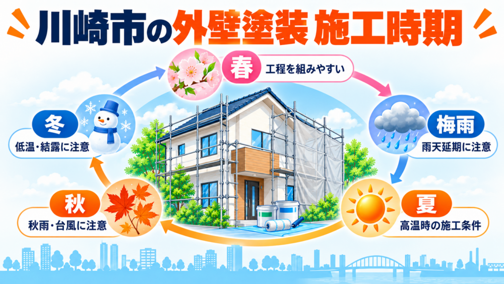 川崎市の外壁塗装における春・梅雨・夏・秋・冬の施工時期と注意点