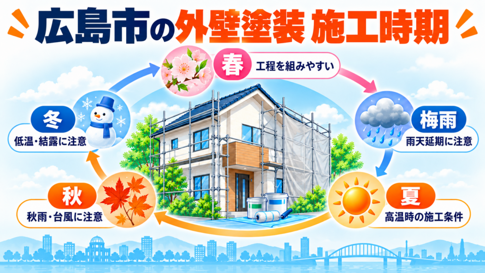 広島市の外壁塗装における春・梅雨・夏・秋・冬の施工時期と注意点