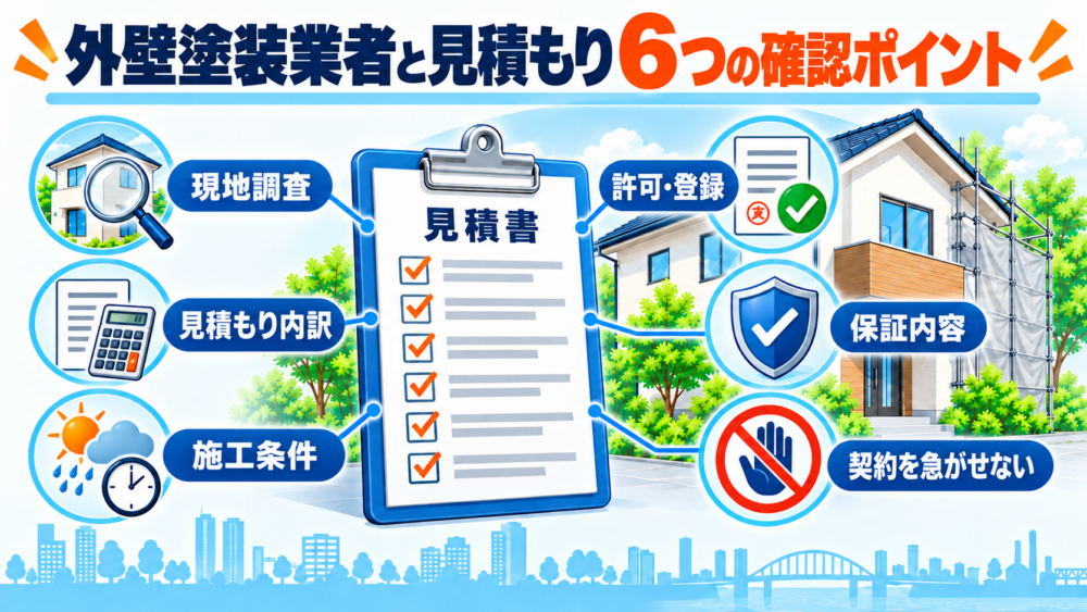 外壁塗装業者と見積もりを選ぶ際に確認したい6つのポイント
