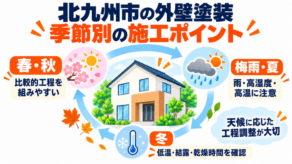 北九州市の外壁塗装における春秋・梅雨夏・冬の季節別施工ポイント