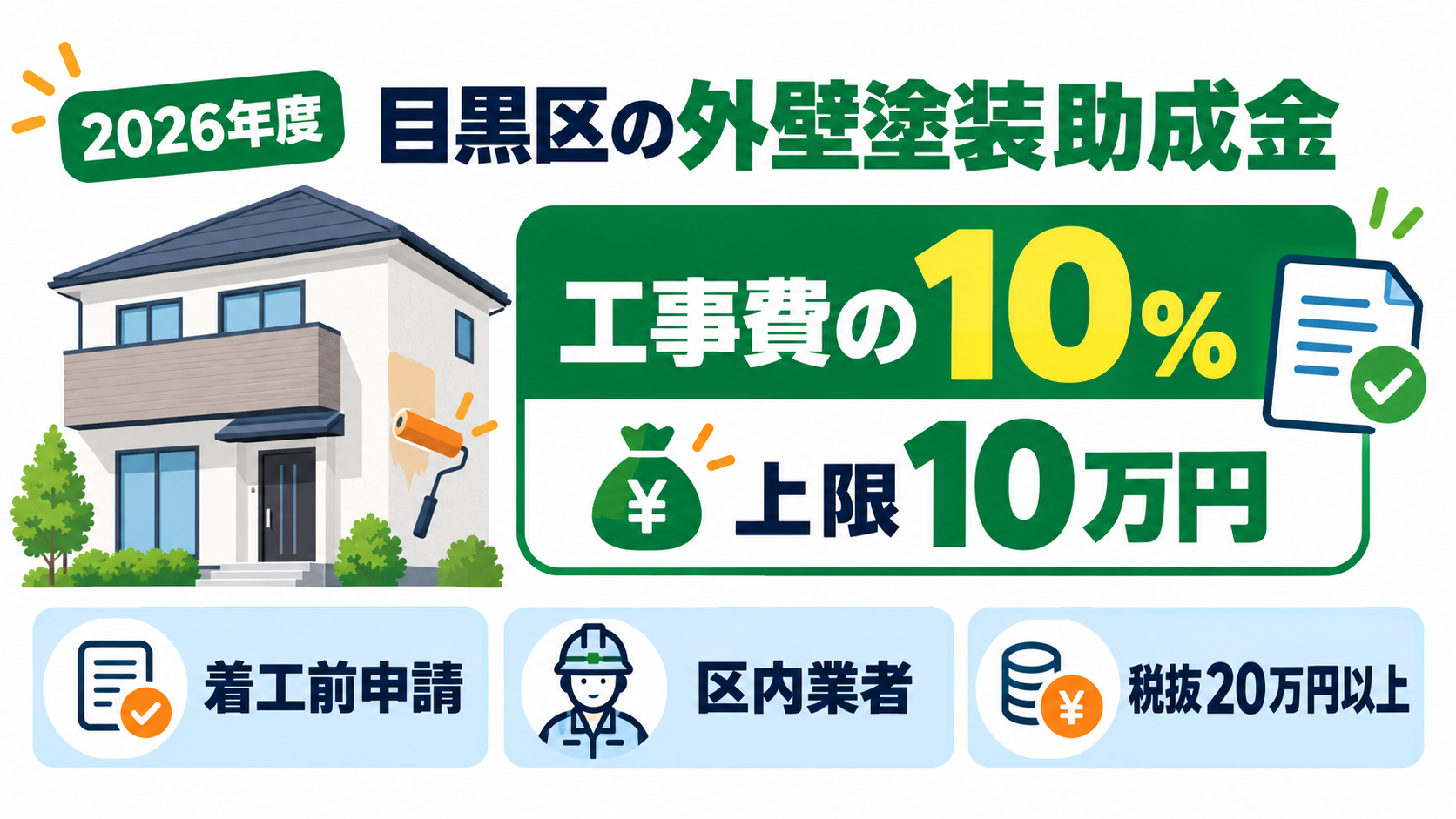 目黒区の外壁塗装助成金|2026年度は工事費の10%・上限10万円