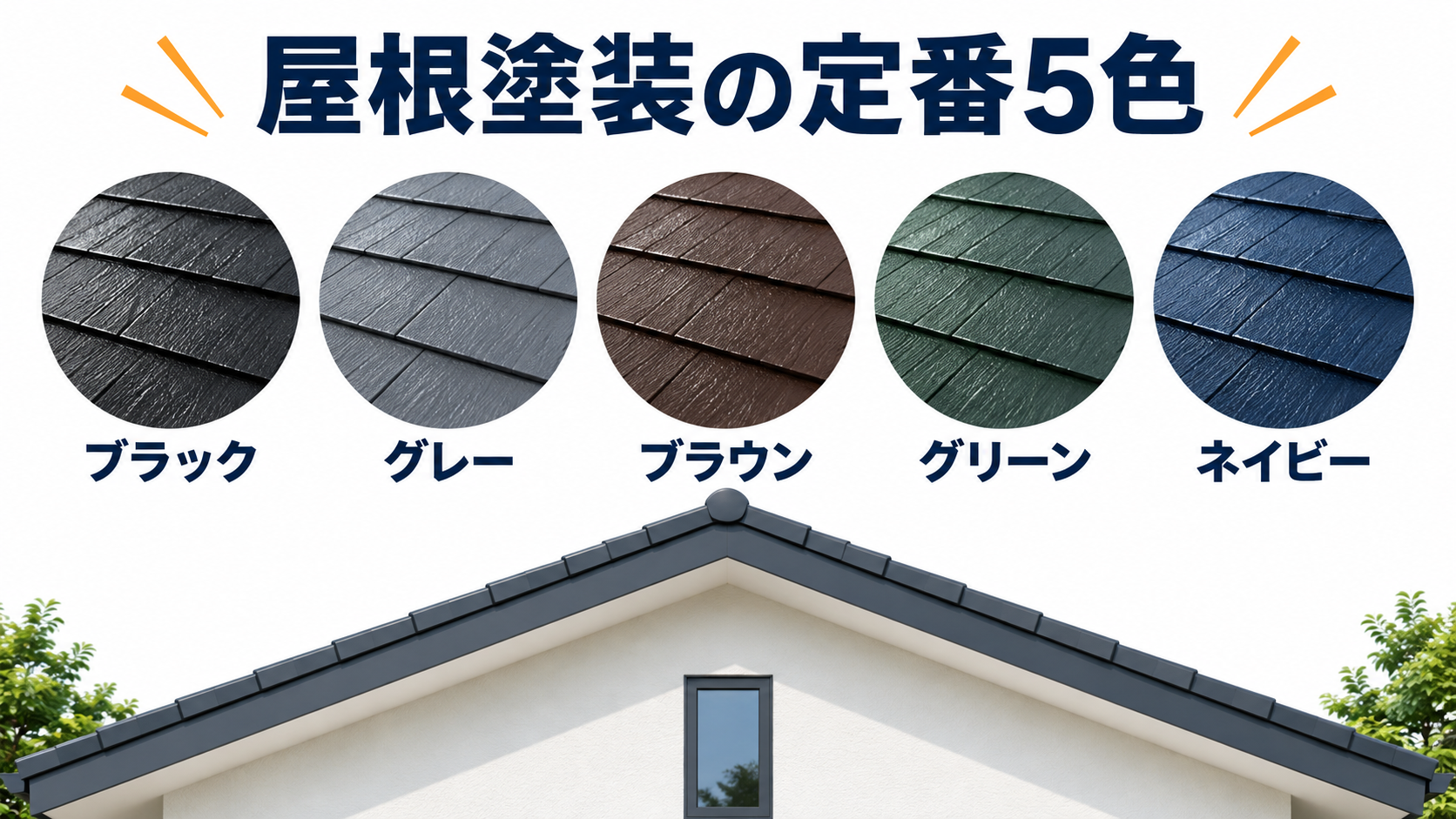 ブラック・グレー・ブラウン・グリーン・ネイビーの屋根塗装定番5色