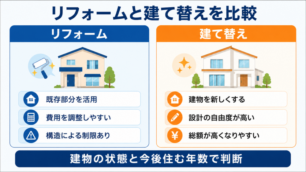 戸建てリフォームと建て替えの費用・自由度・構造上の違い