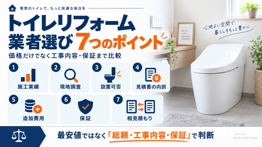 トイレリフォーム業者選びで確認したい7つのポイントをまとめた図解