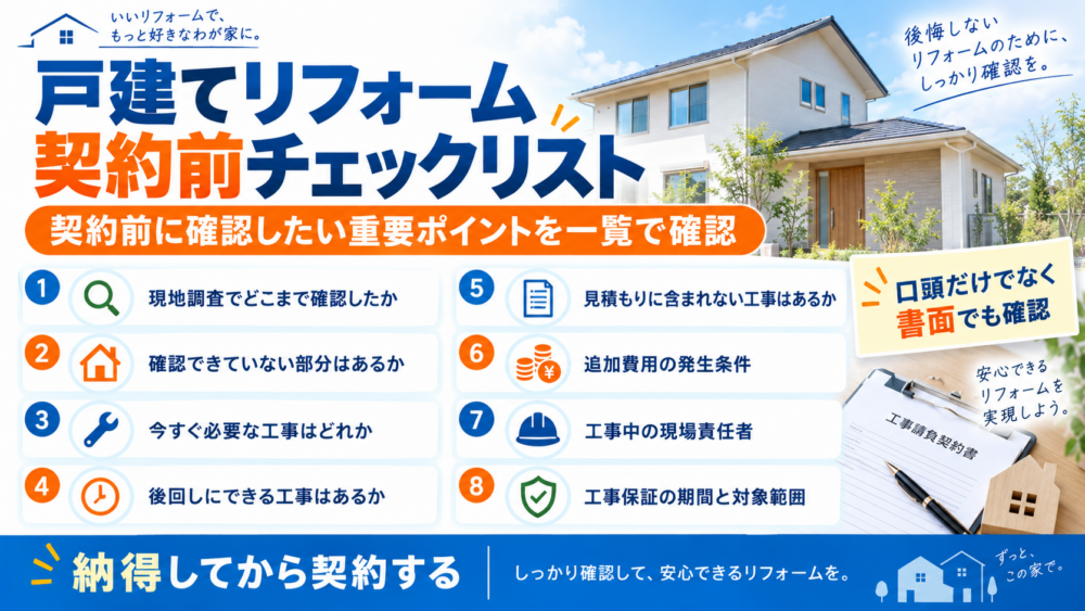 戸建てリフォーム契約前に確認したいチェックリストをまとめた図解
