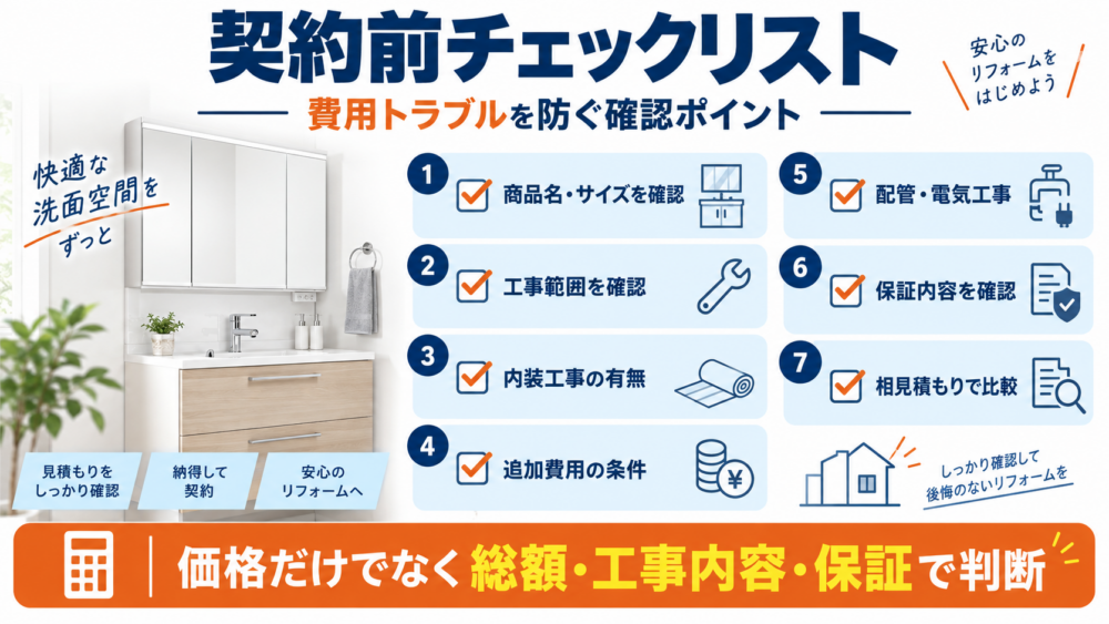 洗面所リフォーム費用の目安を工事内容別にまとめた図解