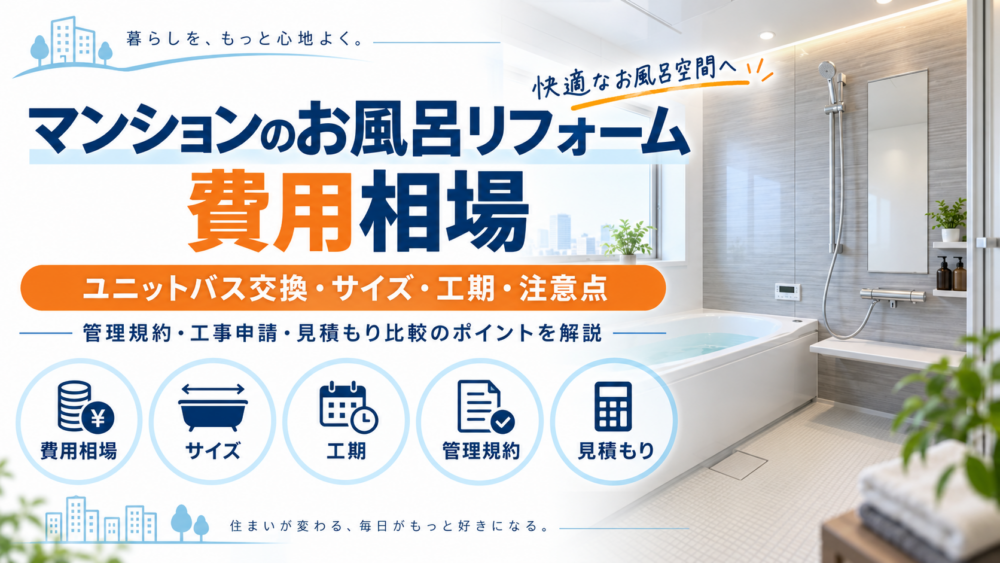 マンションのお風呂リフォームの費用相場やユニットバス交換・サイズ・工期・注意点を解説する図解