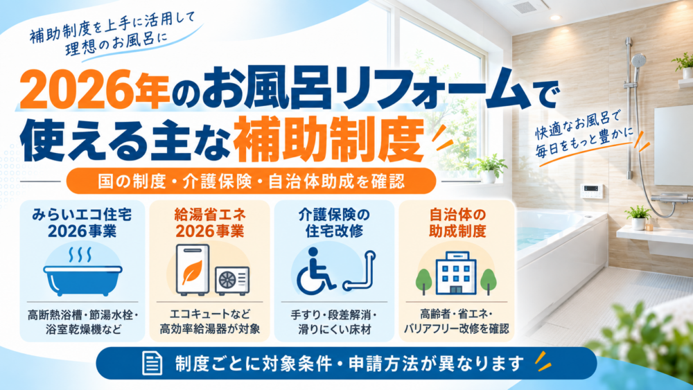 2026年のお風呂リフォームで使える国の補助制度・介護保険・自治体助成をまとめた図解