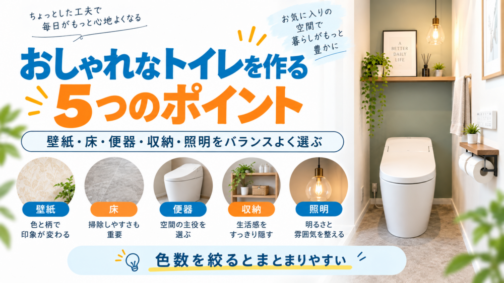 おしゃれなトイレを作る5つのポイントを解説した図解画像