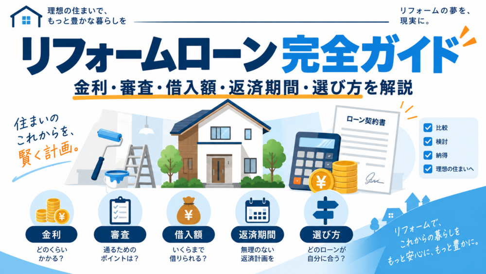 リフォームローン完全ガイドの要点を金利・審査・借入額・返済期間・選び方で整理した図解