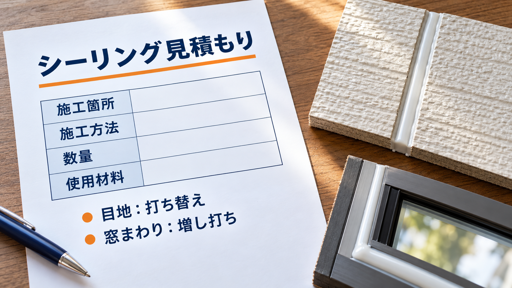 外壁目地の打ち替えと窓まわりの増し打ちを確認する見積書
