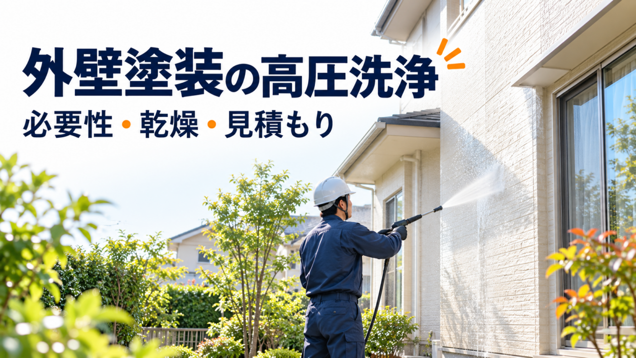 外壁塗装前に高圧洗浄で外壁を洗う作業