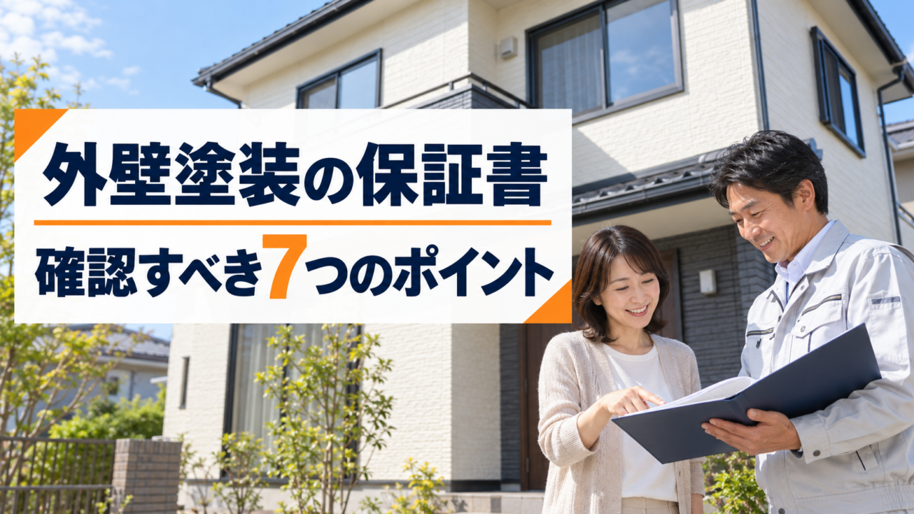 外壁塗装の保証書について、塗装後の住宅前で施工会社の担当者と内容を確認する施主