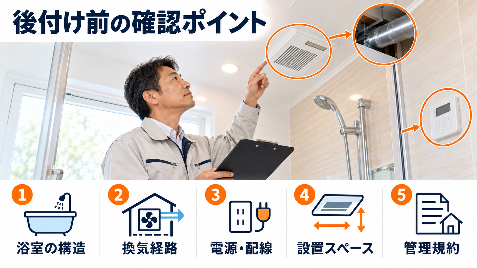 浴室暖房乾燥機を後付けする前に確認したい浴室の構造・換気経路・電源配線・設置スペース・管理規約