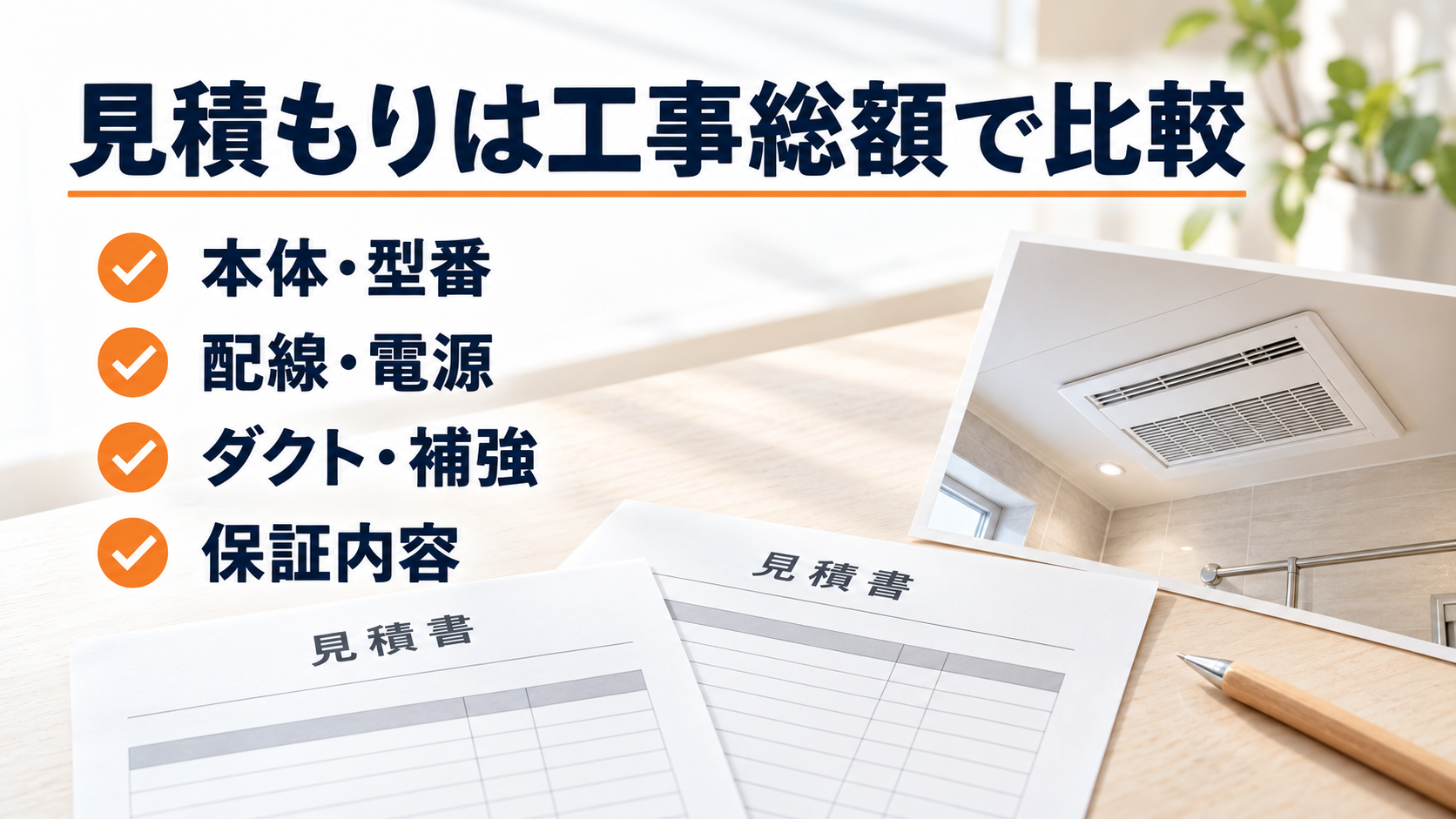 浴室暖房乾燥機の見積もりで本体型番・配線電源・ダクト補強・保証内容を比較するチェック項目