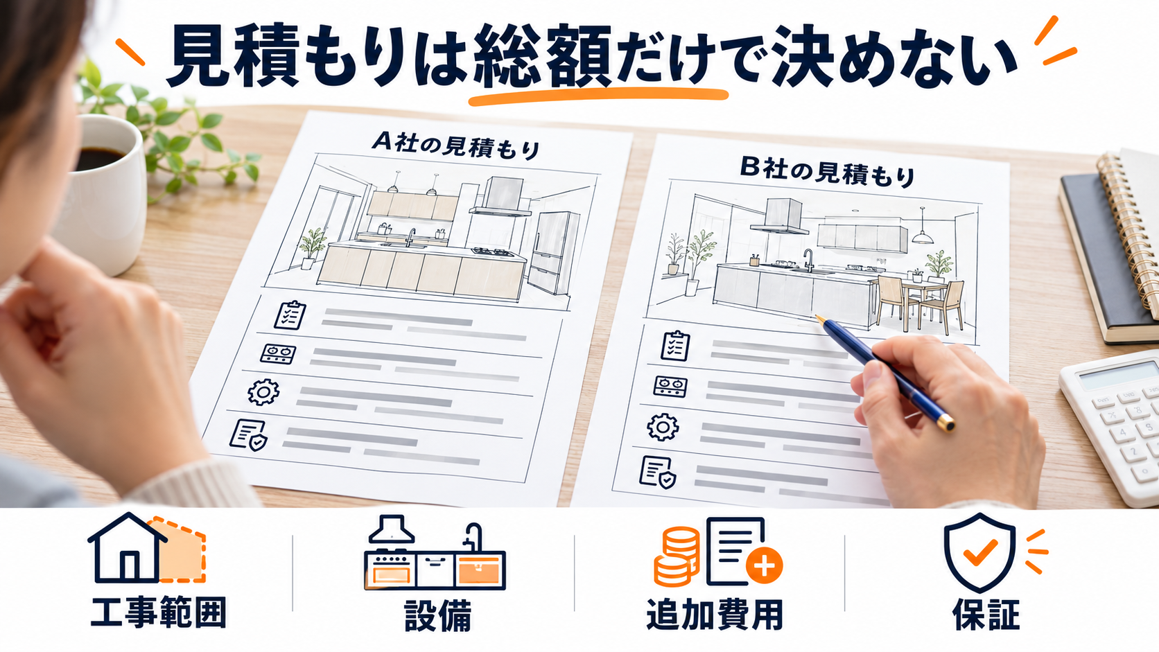 リフォームの見積もりで比較したい工事範囲・設備・追加費用・保証