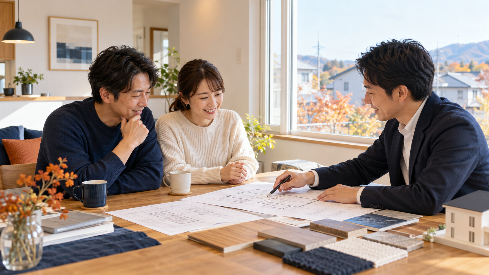 札幌市の住宅でリフォームの希望を担当者に相談する夫婦