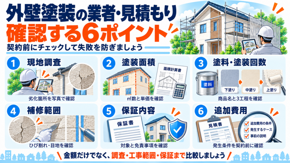 外壁塗装業者と見積もりを選ぶ際に確認したい6つのポイント