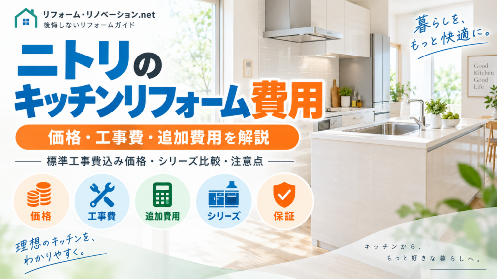 ニトリのキッチンリフォーム費用・工事費・追加費用を解説するアイキャッチ画像