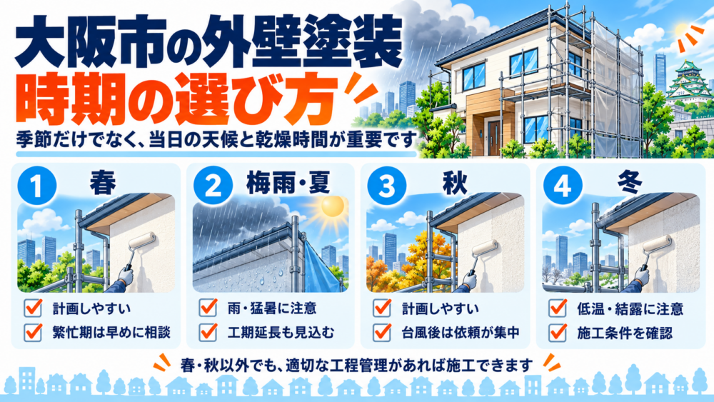 大阪市の外壁塗装における春・梅雨・夏・秋・冬の施工時期と注意点