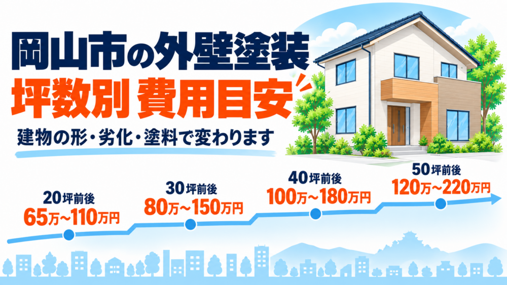 岡山市の外壁塗装にかかる20坪から50坪までの坪数別費用目安