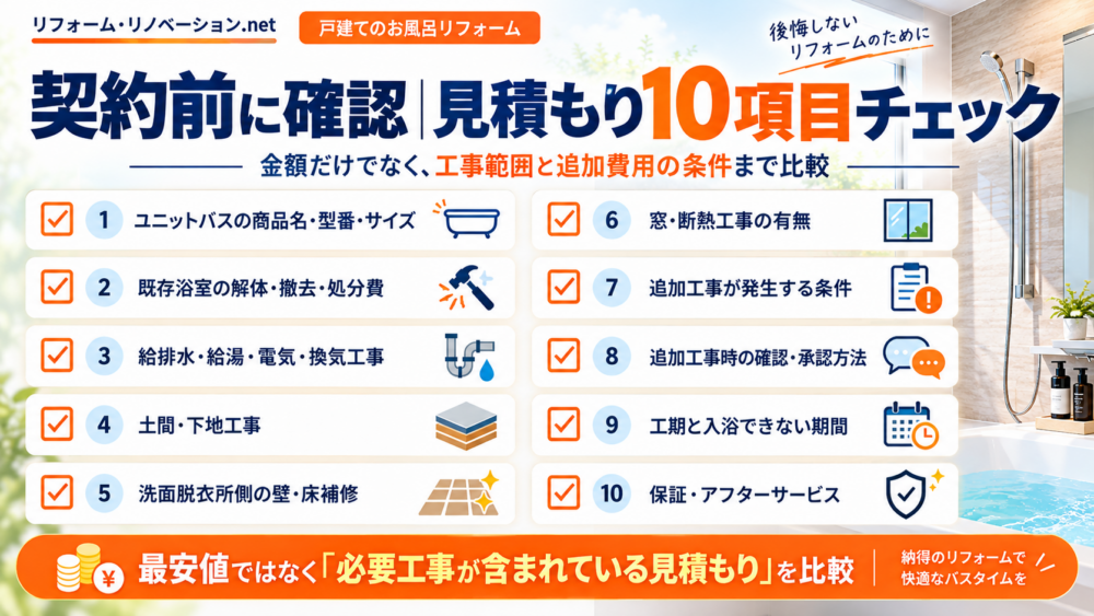 戸建てのお風呂リフォーム見積もりで契約前に確認したい10項目のチェックリスト