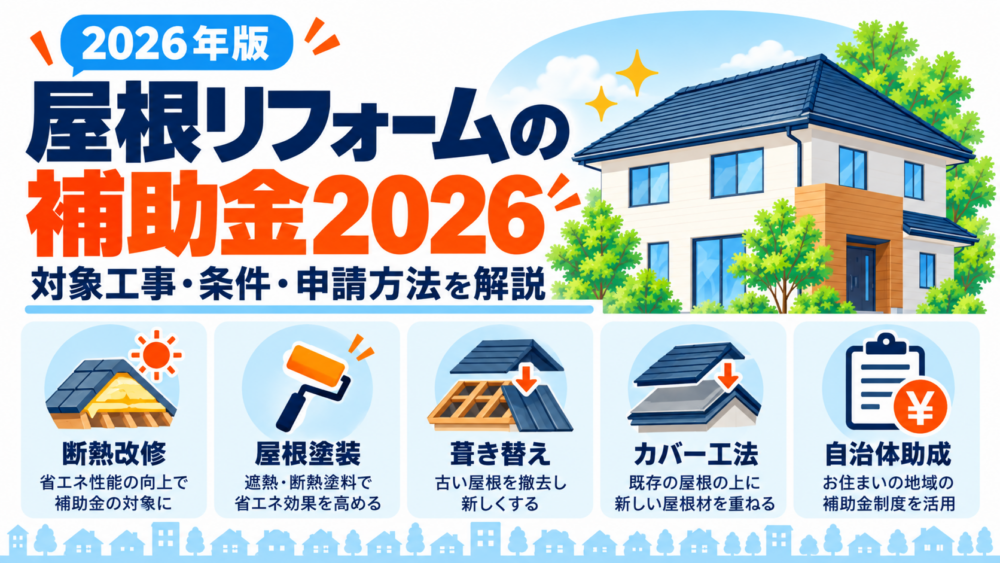 屋根リフォームで使える2026年の補助金と対象工事・条件・申請方法を解説する図解