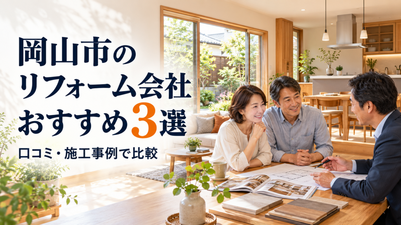 岡山市のリフォーム会社おすすめ3選と、住まいの図面を見ながら担当者に相談する夫婦のイメージ