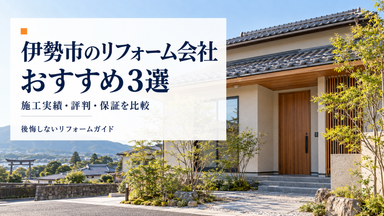 伊勢市のリフォーム会社おすすめ3選を紹介する、木の玄関と瓦屋根の住宅を背景にした画像