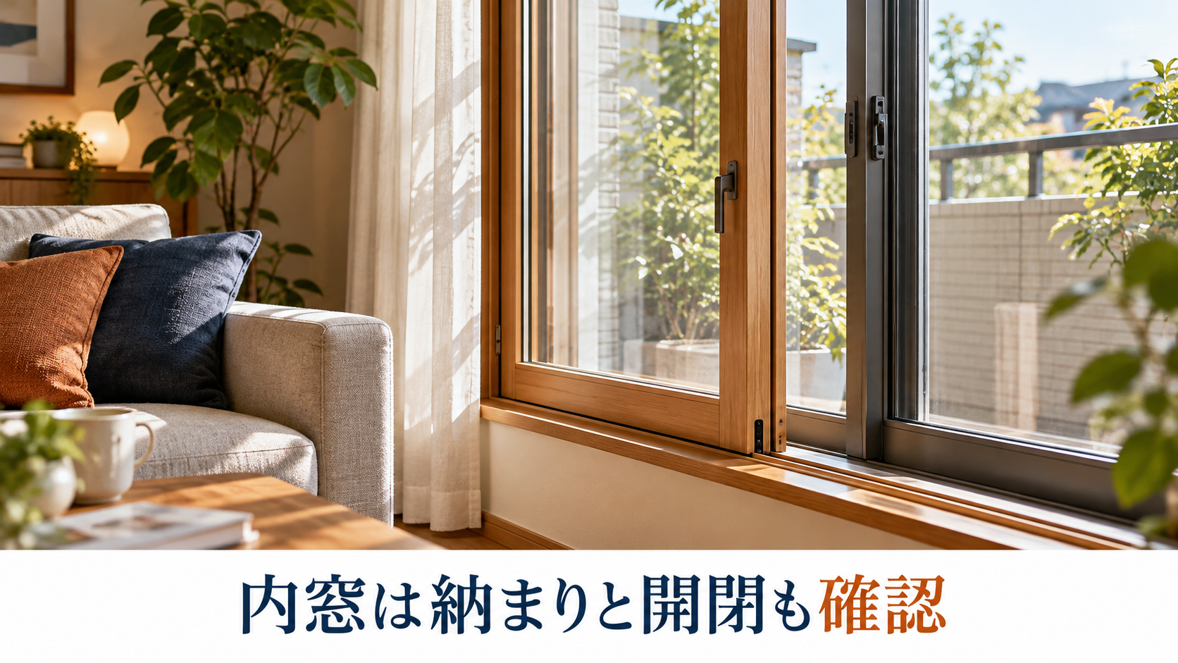リビングの内窓の納まりと開閉スペースを確認するイメージ