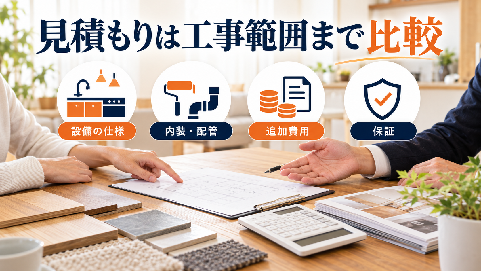 リフォーム見積もりの設備仕様・内装と配管・追加費用・保証を比較するポイント