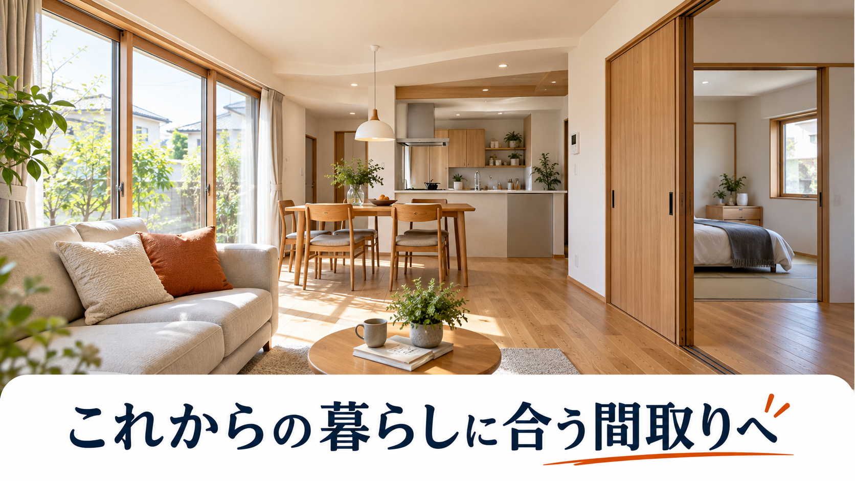 LDKと隣接する寝室をつなぎ、これからの暮らしに合わせた間取りのリフォームイメージ