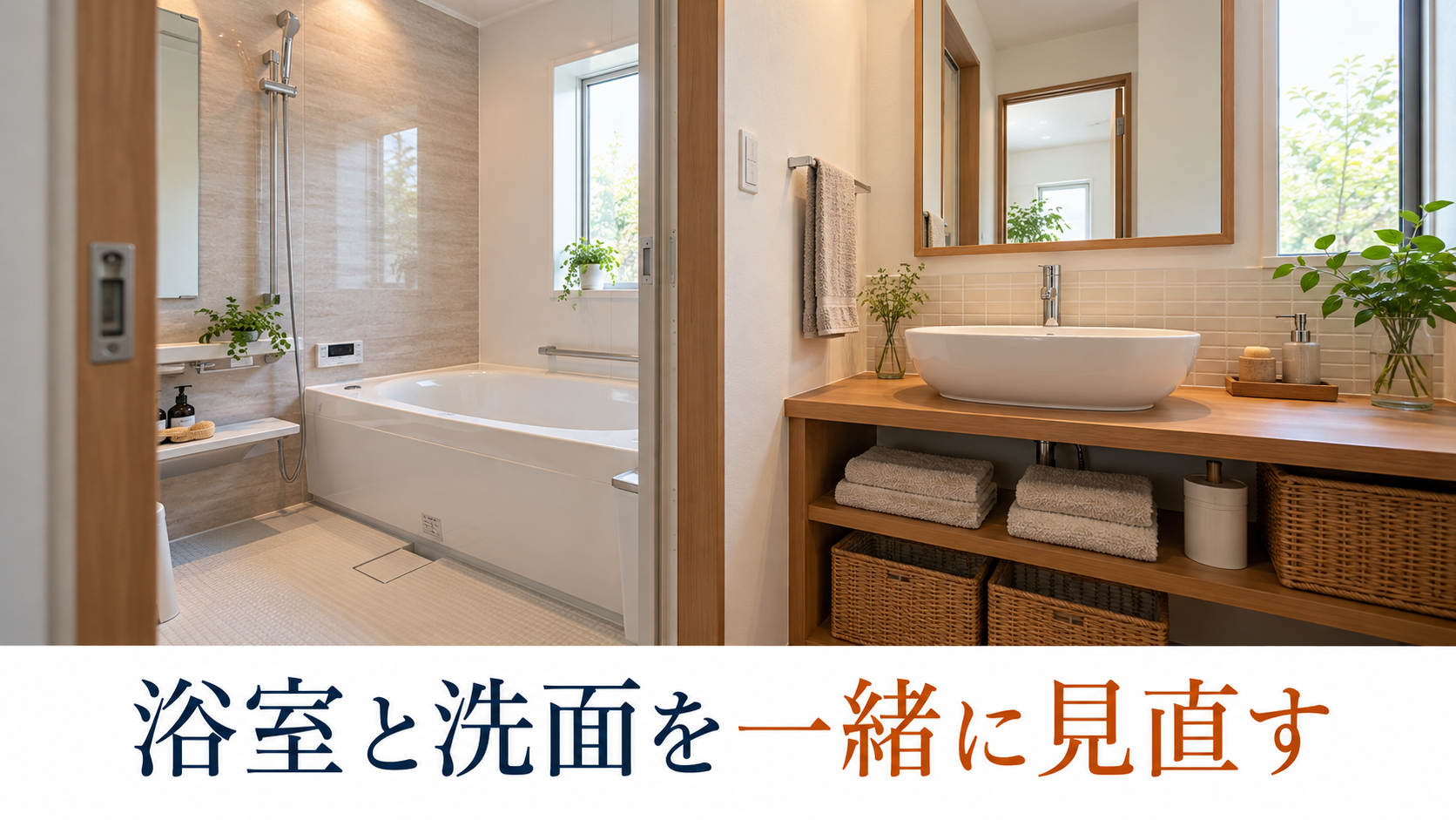 浴室と洗面台の設備や収納をまとめて見直すリフォームのイメージ