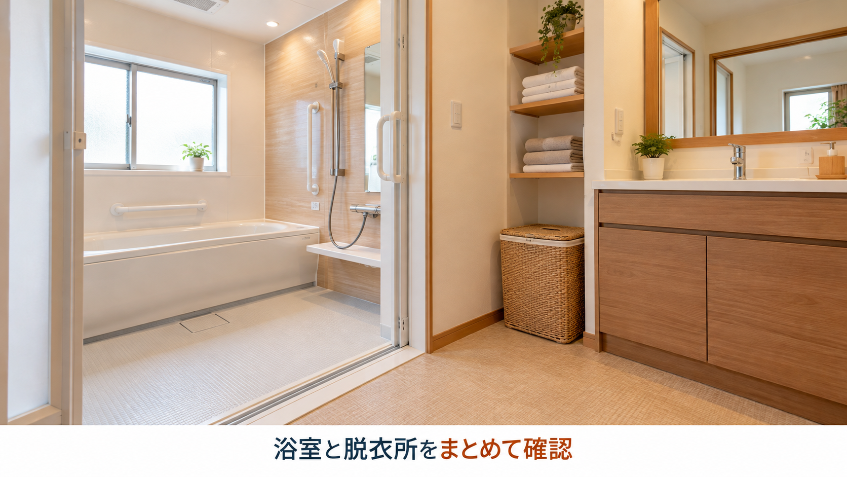 手すりや出入口に配慮した浴室と脱衣所のイメージ