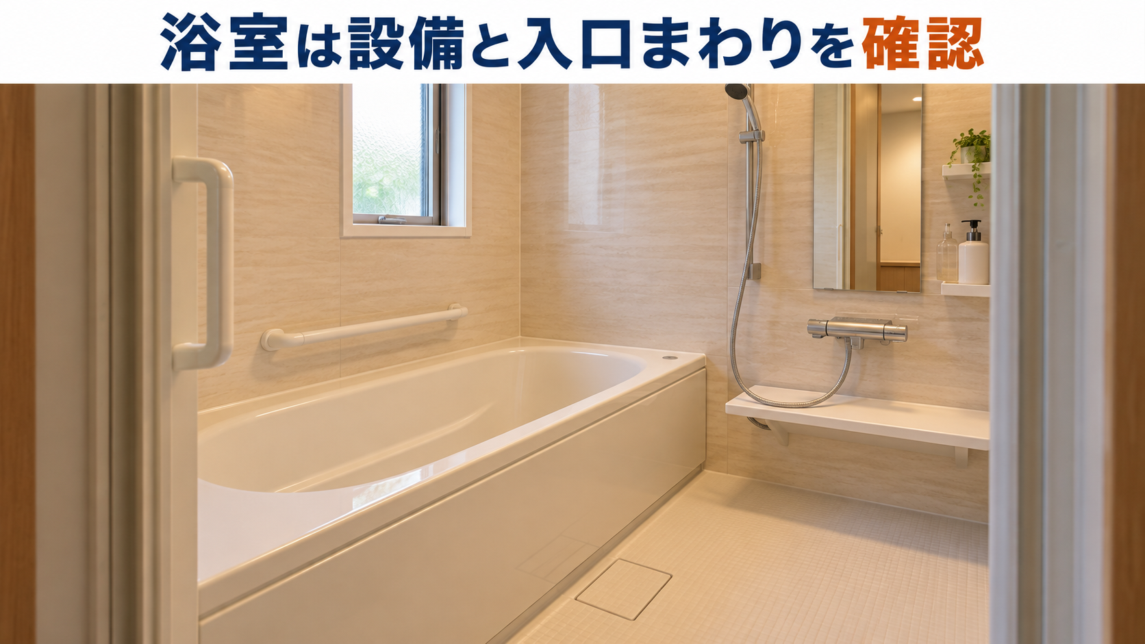 浴槽や手すり、入口まわりの使いやすさを考えた浴室リフォームのイメージ