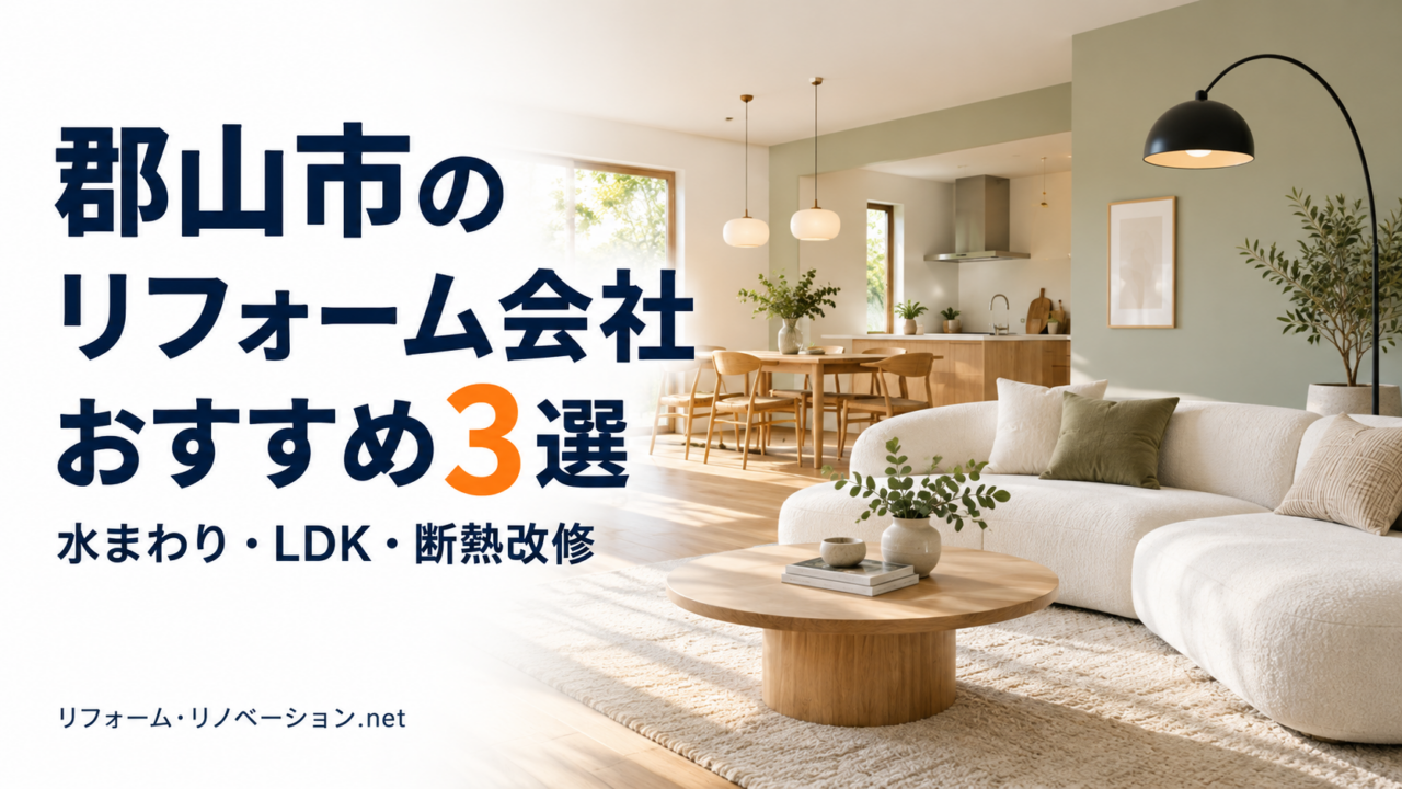 郡山市のリフォーム会社おすすめ3選、水まわり・LDK・断熱改修を紹介する文字入り画像
